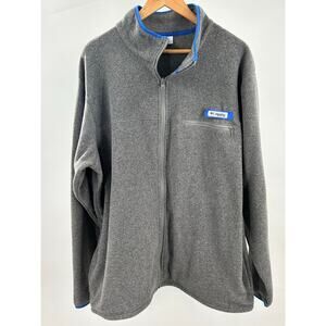 Columbia PFG Jacket 2XL Gray Fleece Full Zip Blue Trim Outdoor‎ Fishing Mens